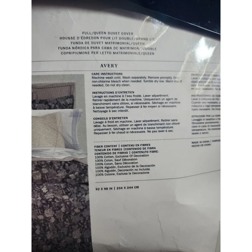 Ralph Lauren Avery Duvet Cover Full Queen Gray Chrysanthemum Floral NEW 92x96